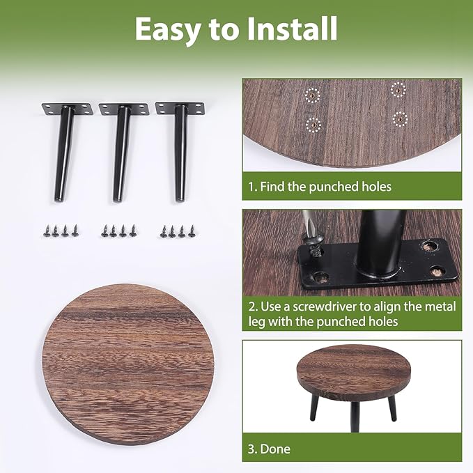 Heavy Duty Plant Stool, 10 Inch Wooden Plant Stand for Indoor Outdoor, Sturdy Metal Legs Single Plant Holder Supports 150 lbs, Fits 5-12 Inch Pots