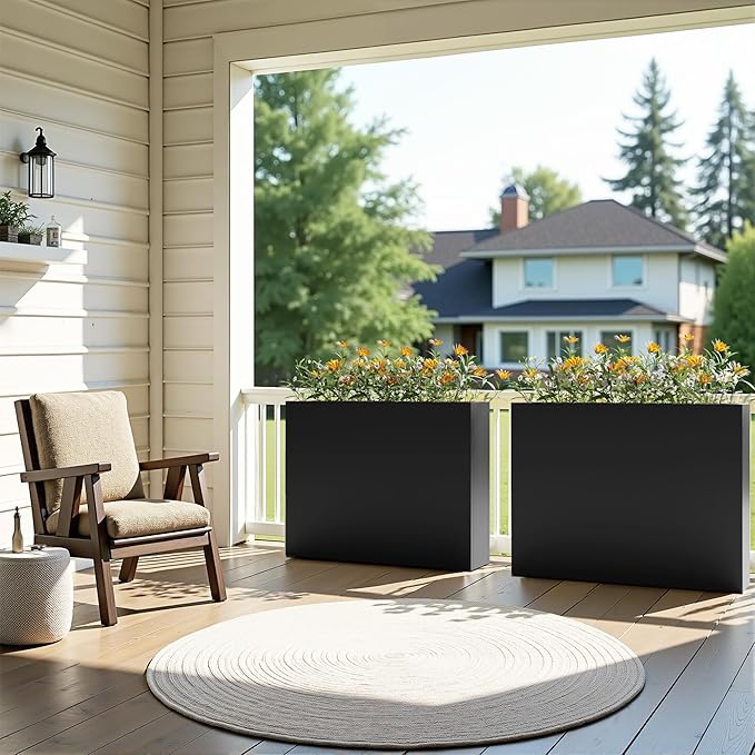 Casaphoriar Metal Planter Box 36"x9"x28", Rectangular Planter with Inner Shelf and Drainage Holes, Perfect for Outdoor Patio and Balcony Decor, Black