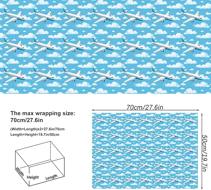 Altarho Airplane Wrapping Paper Blue Design Gift Wrapping Paper with Plane Cloud Pattern for Baby Shower Boy Girl Birthday Wedding Holiday - 19 X 27 Inches Per Sheet