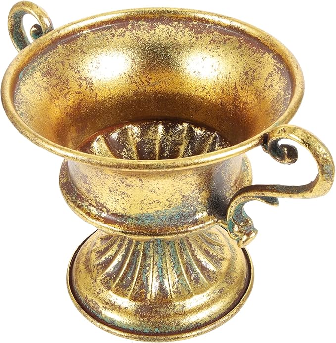 BESTOYARD 9.25 X 6.29 Inch Retro Metal Flower Pot - Golden Iron Vase, Distressed Metal Flowerpot for Home Decor, Aesthetic Garden Flower Vase, Rustic Farmhouse Iron Art Planter