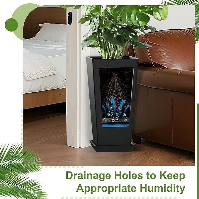 24" Tall Planters for Outdoor Plants, Set of 2 Large Outdoor Planters for Front Porch Decor with Drainage Hole, Tall Planter (Black)