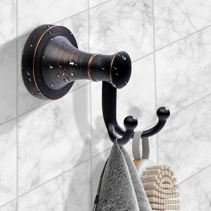 Oil Rubbed Bronze Bathroom Towel Hook, Bronze Bathroom Robe Hook, Heavy Duty Double Towel Hooks Bath Farmhouse Coat Clothes Hook Wall Mounted Rustic for Kitchen Washroom
