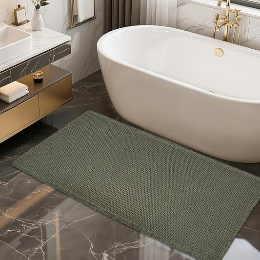 ZALL Waffle Bath Mat,Super Absorbent Non Slip Bathroom Rug,Dark Green 24x48inch,Machine Washable Ultra Soft Floor Mats