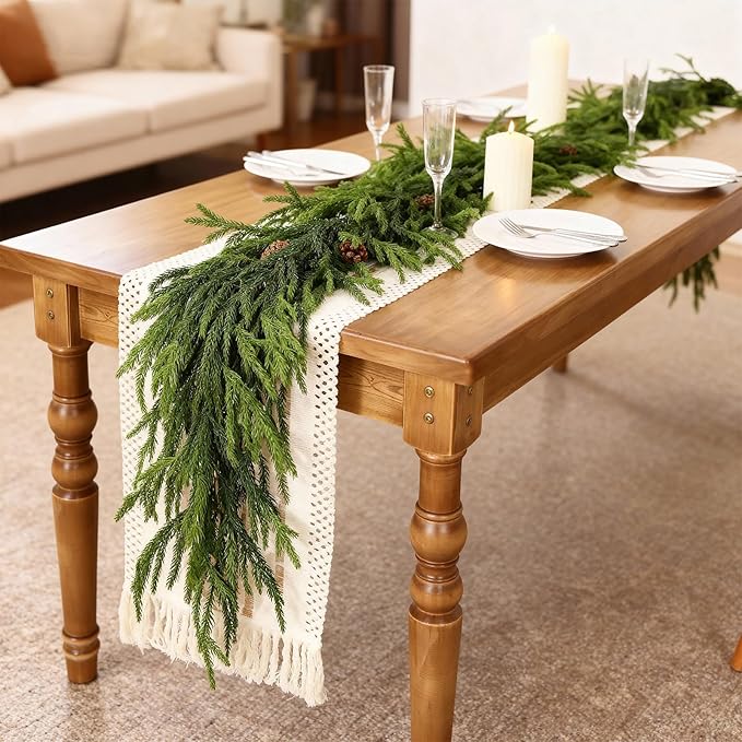 5FT Real Touch Norfolk Pine Garland - Artificial Christmas Garland Fake Green Faux Pine Needles Garland for Table Fireplace Mantle Holiday Home Indoor Outdoor Decor (2PCS)