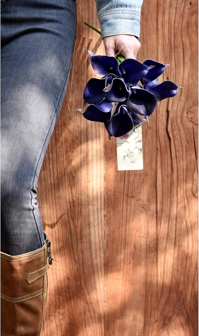 FiveSeasonStuff Real Touch Calla Lily Artificial Flowers Wedding Bridal Bouquet | Floral Arrangements | 15 Calla Lilies (Mystic Blue Violet)