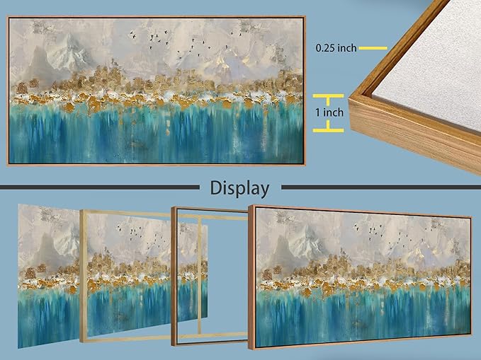 Arjun Framed Abstract Wall Art for Living Room Gold Blue Textured Large Canvas Art Wall Decor Bedroom Painting, Modern Picture Grey Mountain Artwork Home Office Wall Decoration, 48"x24"
