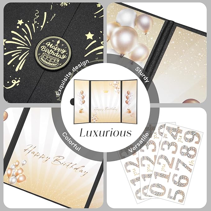 Black Gold Birthday Party Decorations,18" x 12" Creative Birthday Decorations Guest Sign in Book Alternative, for Men and Women of All Ages, Happy Birthday Party Supplies