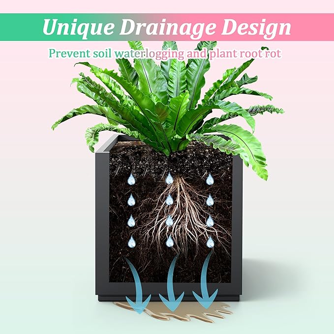 Metal Planter Box Rectangular Planter Box with Drainage Hole, Outdoor Large Planters, All-Weather Use, Rust-Resistance, for Flowers Plants, 17" L × 17" W × 18" H, Black