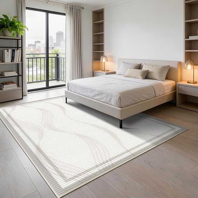 Merelax 5x8 Area Rug for Livingroom Bedroom - Washable Non-Slip Large Area Rug, Indoor Floor Carpet Low Pile Soft Rug for Dining Room, Mudroom, Modern Aesthetic Abstract Geometric Decor,Beige