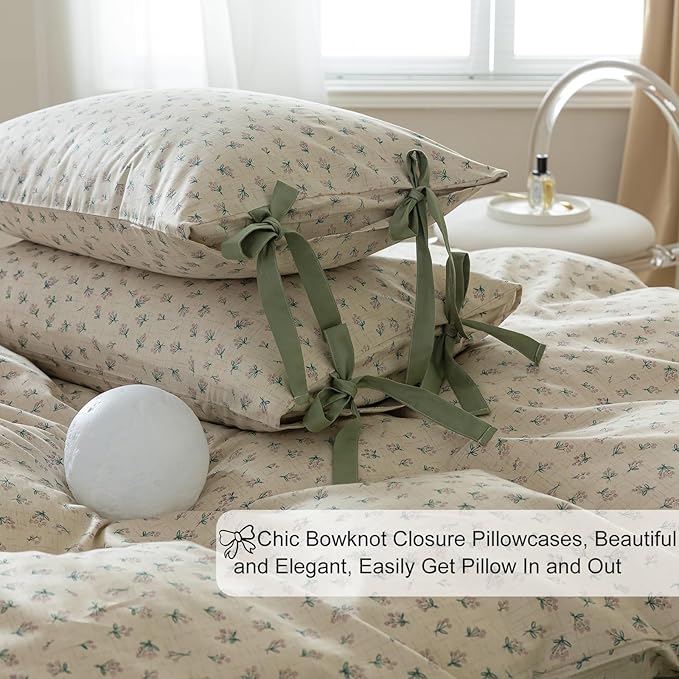 EAVD Girl Floral Duvet Cover Twin Soft 100% Cotton Chic Shabby Small Cute Floral Bedding Set with 2 Pillowcases Reversible Vintage Style Botanical Comforter Cover with Zipper Closure