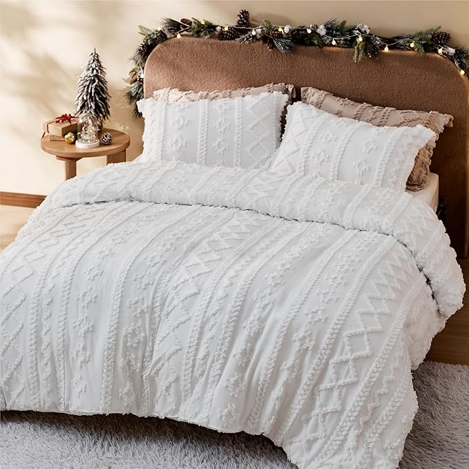Bedsure Boho Duvet Cover King Size, Soft & Comfortable Elegant Design Boho Bedding for Decoration, Machine Washable Comforter Cover for All Seasons,Includes 1 Duvet Cover & 2 Pillow Shams,White