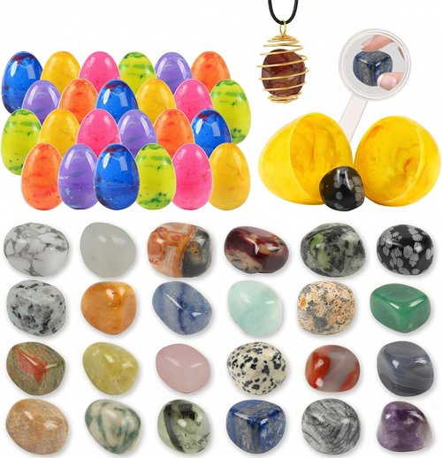 Skiennix 24 Pack Gem Filled Easter Eggs - Colorful Party Favors for Kids & Birthday Supplies