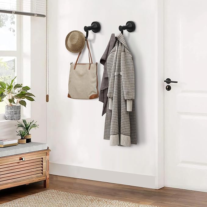Black Bathroom Towel Hook, Matte Black Bathroom Robe Hook, Heavy Duty Double Towel Hooks Bath Modern Coat Clothes Hook Wall Mounted for Kitchen Washroom