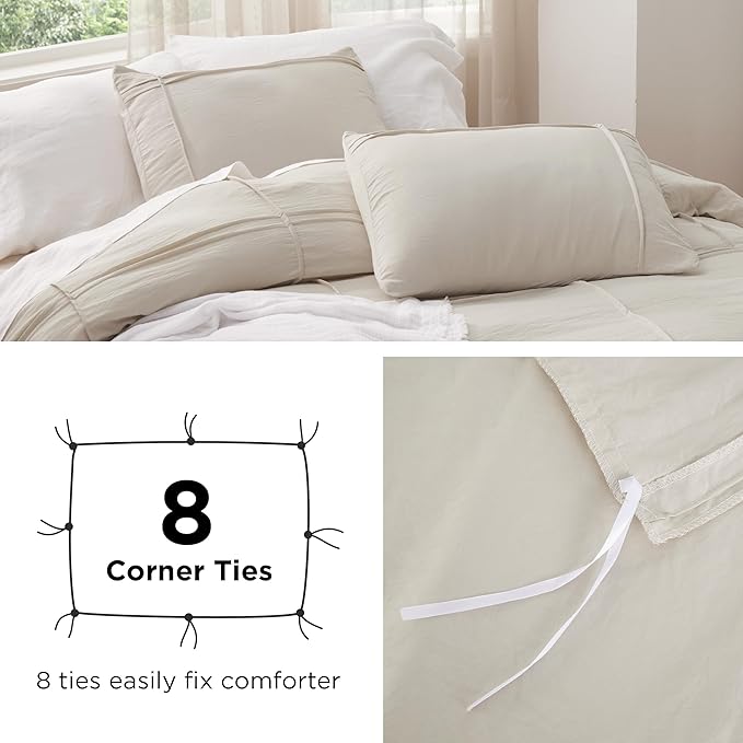 Bedsure Grid Boho Duvet Cover King Size - Shabby Chic Tufted Boho Bedding Set, 3 Pieces Shabby Chic Home Bedding for All Seasons, Includes 1 King Duvet Cover & 2 Pillowcases (Light Beige, 104" x 90")