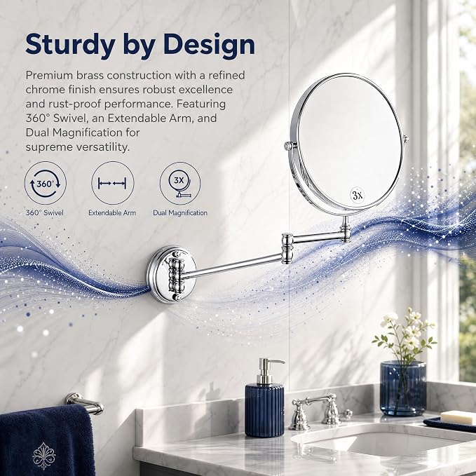 7Trees 8-Inch Retro Bathroom Folding Wall Mount Make-Up Mirror Flip Telescopic Beauty Mirror (Chrome)
