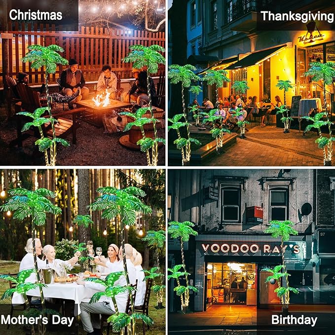 7FT Lighted Artificial Palm Tree with Three Trunks and 260 LED Lights - Ideal for Outdoor/Indoor Use, Perfect for Tiki Bars, Patios, Homes, Offices, Beaches, Yards Pool, and Cruise Party