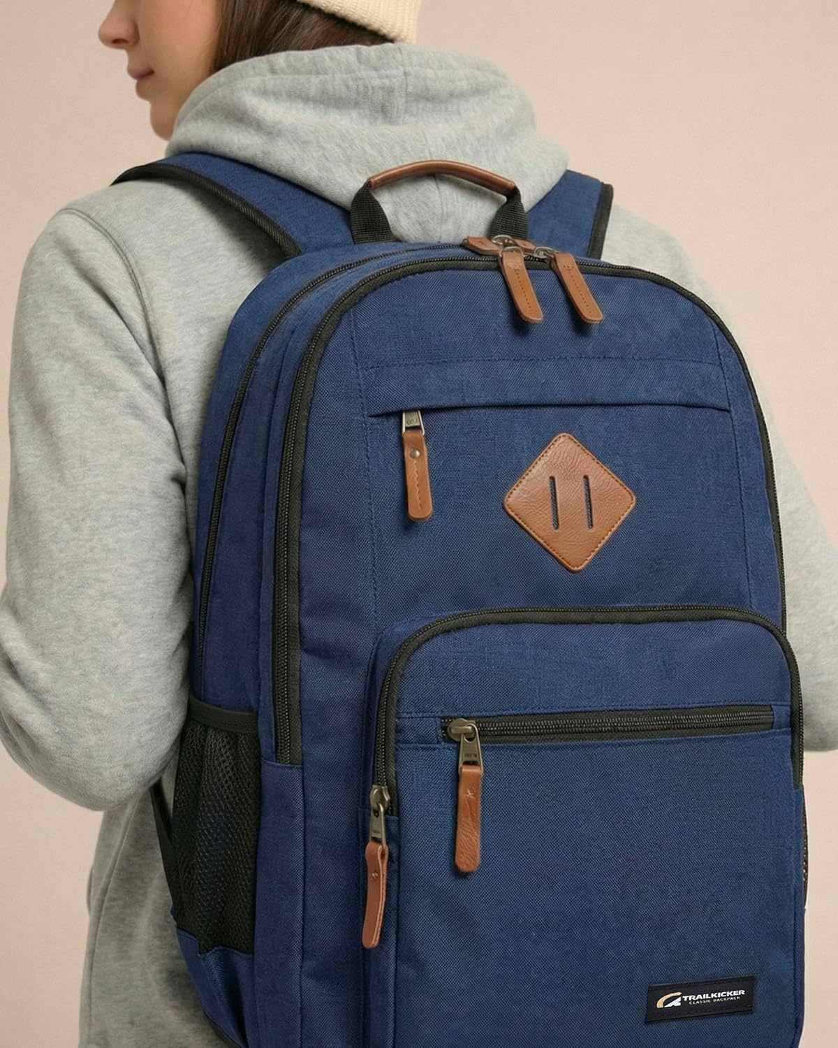 TRAILKICKER Classic Travel Backpack - Padded 17-Inch Laptop Sleeve, Multi-Pocket Design | Navy
