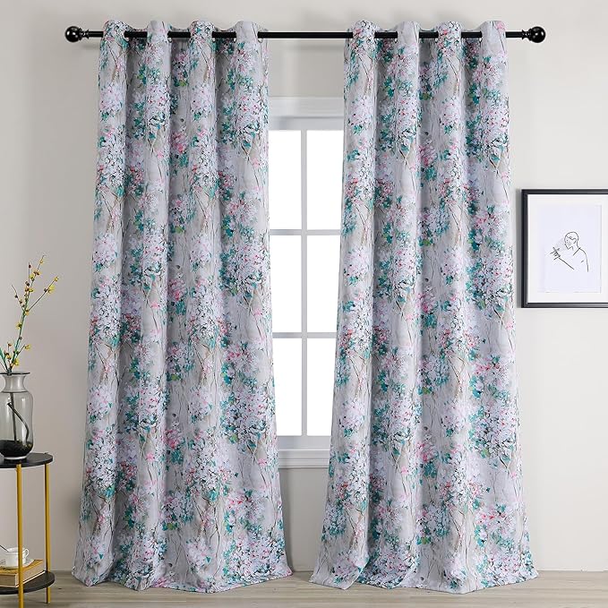 MYSKY HOME Floral Curtains 102 Inch Length 2 Panels for Living Room Bedroom Thermal Insulated Grommet Vintage Grommet Drapes for Patio，Pink and Blue, Set of 2