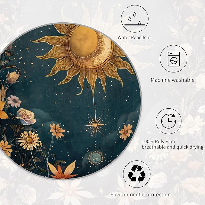 Miyotaa Celestial Sun Moon Shower Curtain Set 60Wx71H Inches Vintage Night Aesthetic Mysterious Witchy Polyester Waterproof Cloth Bathroom Curtain with 12 Hooks