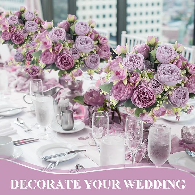 16 Bundles Artificial Peonies Silk Peonies Faux Flower Bouquet Fake Peony Flower Arrangements Table Centerpieces for Vase Wedding Party Boho Home Office Decoration Bulk (Purple)
