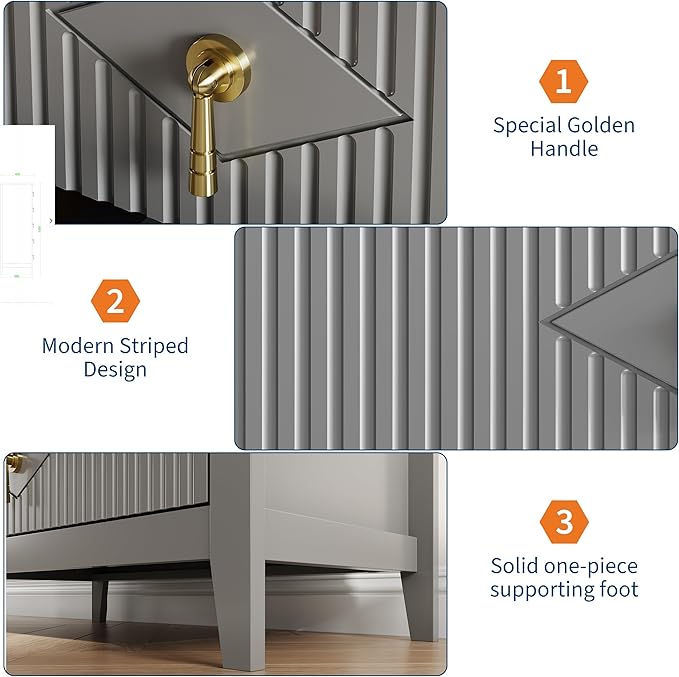 GarveeHome Fluted Dresser for Bedroom, 42.9" Tall 5-Drawer Wood Dresser, Modern Chest of Drawers, Storage Organizer Cabinet for Living Room, Hallway, Entryway, Grey