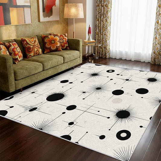 Starburst Rug 7x9 Retro Mid Century Modern Pattern Area Rugs for Living Room, Bedroom, Starburst Home Decor Accessories Indoor Carpet, Non Slip & Machine Washable