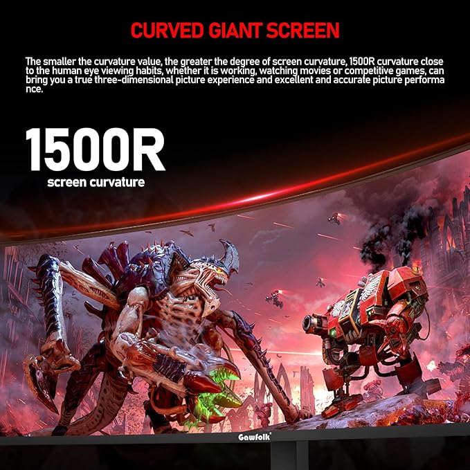 Gawfolk 49 inch Ultra-Wide Curved 1500R Gaming Computer Monitor, DQHD(5120×1440), 165Hz, 1MS, FreeSync, 120% sRGB, Height Adjustable PC Screen, HDMI2.1 & DP1.4, Compatible Wall Mount 75 * 75mm- Black