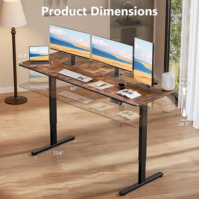 Electric Standing Desk 63 x 24 Inches, Height Adjustable Sit Stand Home Office Computer Desk with Memory Presets,Brown