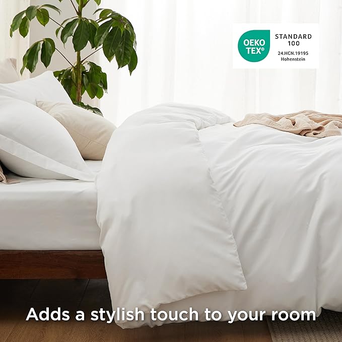 Bedsure Duvet Cover with Fitted Sheet Full - Deep Pocket, Hotel Luxury Soft Double Brushed Bedding Set with Zipper Closure, Includes 1 Duvet Cover, 1 Fitted Sheet, 2 Pillow Shams, NO Comforter, White