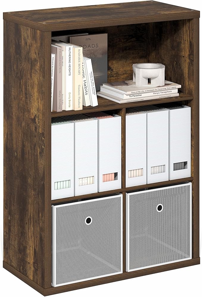 Furinno Cubicle Book Shelf, 5-Cube Bookshelf, Extra Thick Frame Cube Storage Organizer Bookcase with Closed Back, 15.3 x 29.9 x 43.3, for Living Room, Bedroom, Home Office, Amber Pine