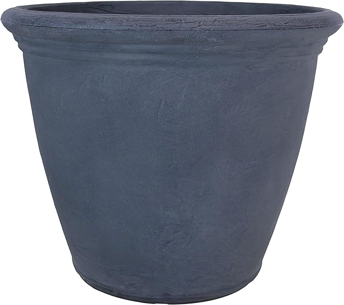Sunnydaze 20-Inch Anjelica Large Plastic Pot for Plants - Double-Walled Outdoor Polyresin Round Planter Porch Pot with Drillable Drainage Holes - Slate - 4pk
