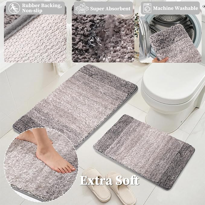 Bathroom Accessories Set, 25PCS Wicker Bathroom Accessory Set with Shower Curtain, Bath Mat, Soap Dispenser, Handwoven Trash Can & Rattan Tissue Box (Grey, Bath Set+Shower Curtain+Rugs)