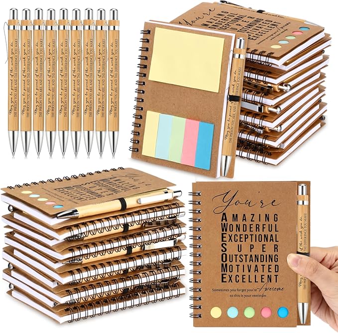Jetec Inspirational Notebooks Bulk Spiral Notebook with Sticky Notepad Motivational Pens Valentines Day Gifts for for Employee Coworker Nurse Staff Teacher Nurse Volunteer(50 Sets,Amazing)