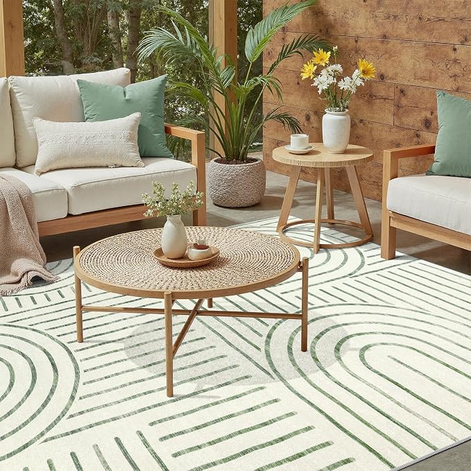 DCX Abstract Machine Washable 4x6 Rug, Sage Green Modern Accent Rug for Living Room, Soft Low Pile Non Slip Carpet, Kid & Pet Friendly Stain Resistant Rug for Bedroom Dining Room Office