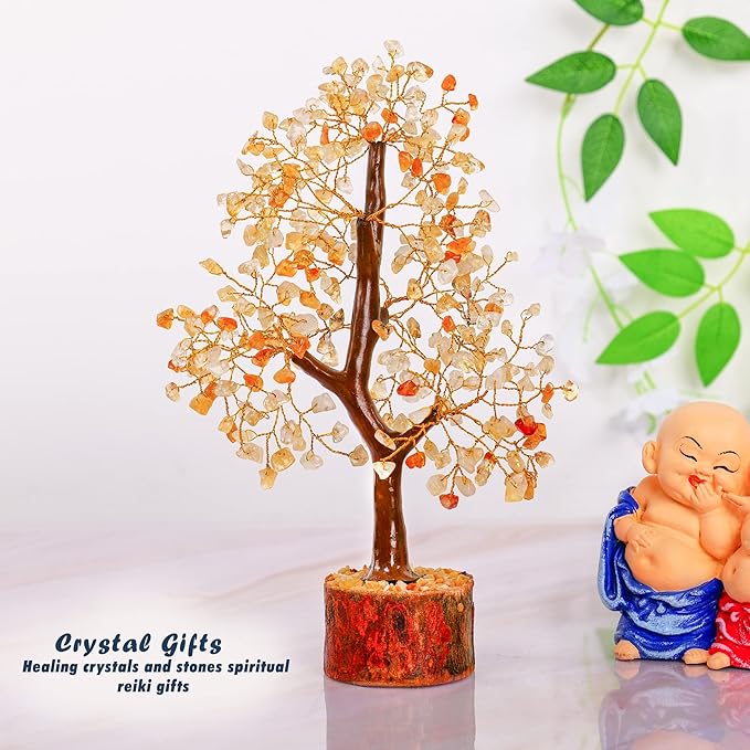 YATHABI Citrine - Crystal Tree - Gemstone - Feng Shui Money Tree - Tree of Life Decor - Spiritual Gift - Natural Crystal Decor - Bonsai Tree - Chakra Stone - Good Luck Charm