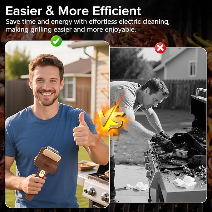 Lrly BBQ Grill Brush for Outdoor Grill, Cordless Electric Grill Cleaner, Rechargeable Grill Cleaning Stainless Steel Brush, Grill Scraper, BBQ Accessories Brown