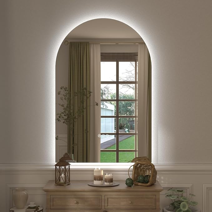 Backlit Arched LED Bathroom Mirror 24x36 Inch, Dimmable LED Vanity Mirror with Lights, Anti-Fog, 3 Colors, Memory, ETL Listed