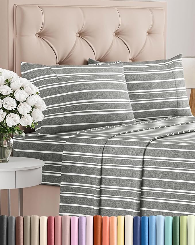 Cal King Size 4 Piece Sheet Set - Comfy Breathable & Cooling Bed Sheets Set - Hotel Luxury Bedding for Women, Men, Kids, Teens, Boys & Girls - Deep Pockets & Wrinkle Free - Oeko-Tex - Grey Stripes 3
