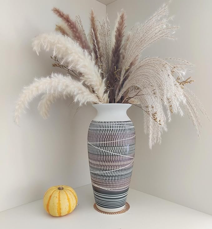 Ceramic Rustic Farmhouse Vase, 12.6" Large Vintage Flower vase for Home Decor, Tall Boho Textured Vases for Living Room, Table, Mantel, Shelf and Centerpieces Decor and Housewarming (C)