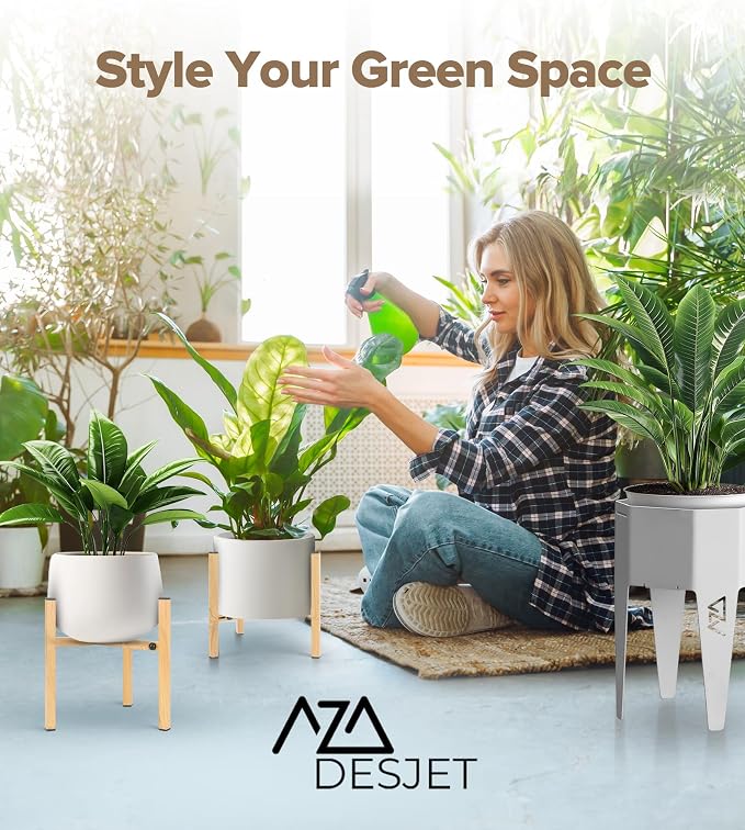 Plant Stand Indoor Adjustable, Metal Modern Indoor Plant Stand, Heavy Duty Plant Stands Outdoor Corner, Stable Plant Holder, Fits 8 to 12 Inches Pots, Black, 1 Pack, Natural Wood-Grain
