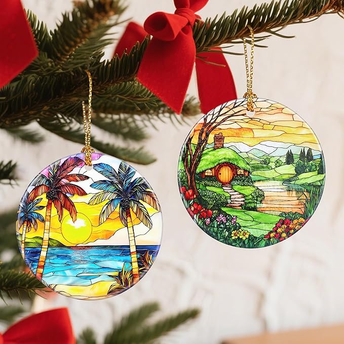 Christmas Ornaments, 2.8 Inch Ceramic Hanging Ornament, Christmas Tree Ornaments, Xmas Decorations, Holiday Decorations, Holiday Party Gifts, and Xmas Gift Ideas - Hobbit House