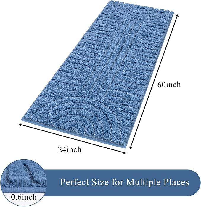 SHACOS Super Soft Bathroom Runner Rugs 24"x60" Non Slip Boho Bathroom Mats Microfiber Absorbent Carpet for Bath Room Machine Washable Shaggy Bath Rugs for Shower Bathtub Home Decor, Blue 2'x5'