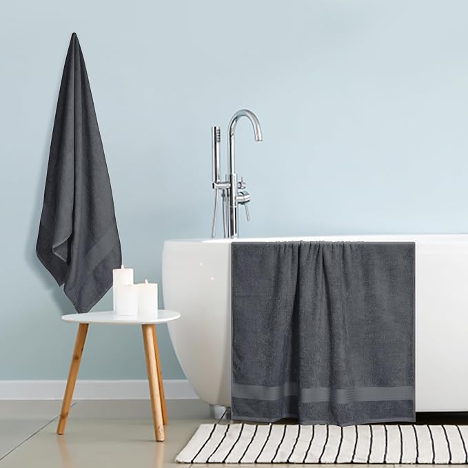 GLAMBURG Premium Cotton Oversized 2 Pack Bath Sheet 35x70-100% Pure Cotton - Ideal for Everyday use - Ultra Soft & Highly Absorbent - Machine Washable - Charcoal