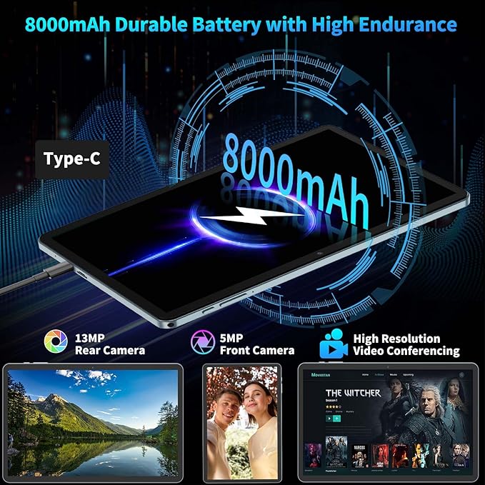 2026 10 Inch Tablet, Android 15 Tablet with Keyboard, 24GB+256GB+2TB Expand, 2-in-1 Tablets with 8-Core, 5G WiFi, 8000mAh, BT5.0, GMS, GPS, Gemini AI, Tablets PC with Mouse, Case, Stylus (Black)