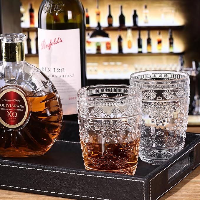 abrwyy Glasses Drinking Set, Drinking Glasses Set of 6, Water Glasses, Kitchen Glasses, Vintage Glassware, 14oz Glass Cups, Clear Drinking Glasses for Dinner Home Party Wedding