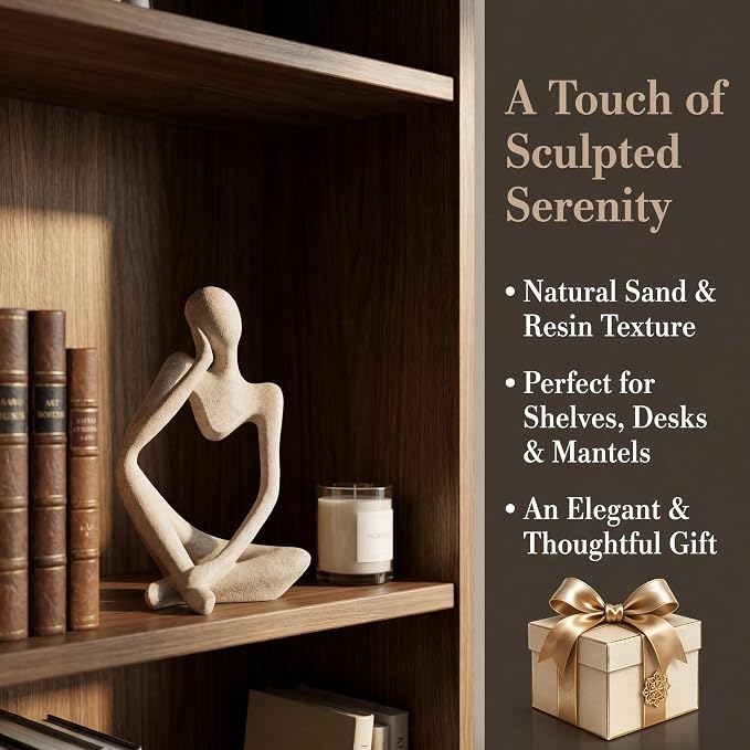 Large Sandstone Thinker Statue Decor, Modern Minimalist Abstract Sculpture, Thinker Sculpture Home Decor for Living Room, Office Desk, Bookshelf Decor, Contemporary Home Decor Accent