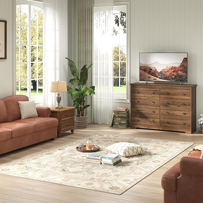 Brown Dresser for Bedroom，55" Wide 8 Drawers Dressers,Modern Wooden Chest for Living Room, Hallway