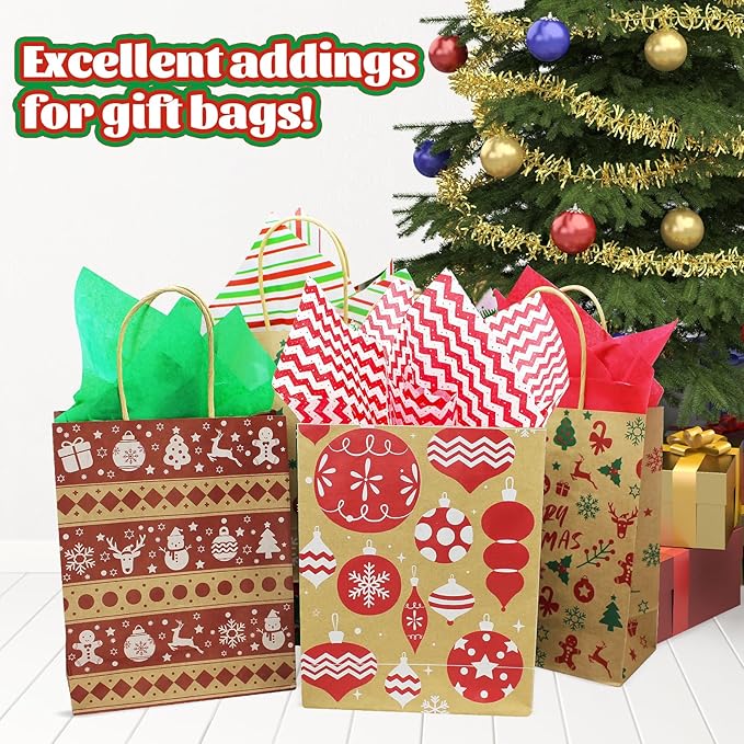 160 Sheets Christmas Tissue Paper Assorted Christmas Tissue Paper for Gift Wrapping, Christmas Gift Boxes and Wine Bottles