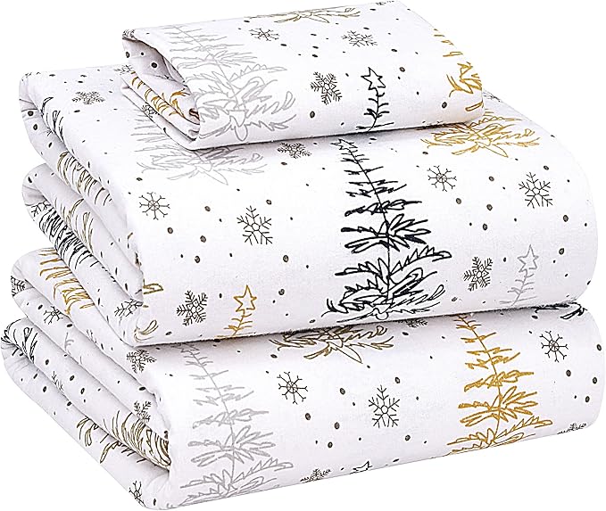 RUVANTI Flannel Sheets Twin Size - 100% Cotton Double Brushed Twin Sheets Set, Deep Pockets 16 Inches, All Seasons Breathable & Extra Soft Bed Sheets, Warm & Cozy, 3 Piece, Christmas Tree