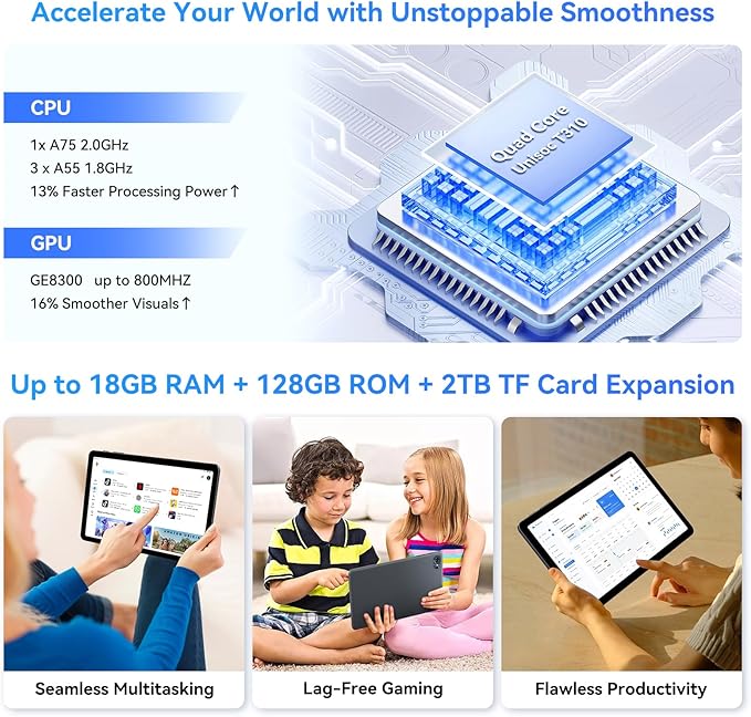 Tablet 2026 Android Tablets 10 Inch, Electronics Tablets with Keyboard, 18GB+128GB/2TB TF Upgradeable Android 16 Tablet, Gemini AI 2 in 1 Tablet with Pen, BT5.0, GPS, OTG, Suitable for Joy and Office